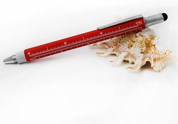 6 in 1 Multitool Pen with Gift Box - Includes 1 Ballpoint Pen, Universal Stylus Pen, Ruler,Flat and Phillips Screwdriver Bit, Level Gauge - The Perfect Multi-Function Gadget (Model B, 1PCS RED)