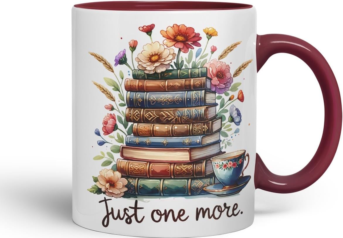Vixar Just One More Chapter Coloured Mug Cup Cozy Reading Gift 11oz (Maroon)
