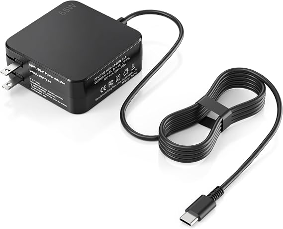 USB-C 65W Wall Charger Power Adapter for Lenovo Laptop ThinkPad T14 T15 X1 X13 E15 T480s T490 Yoga 7i 9i Thinkbook 13s 14 15 16 Plus Chromebook C330 S330- PD 3.0,Slim,Light and Portable-Black