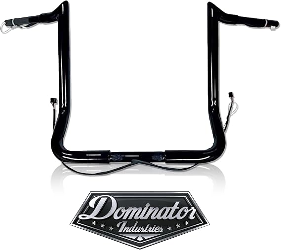 Dominator Industries 1 1/4" PRE-WIRED 14" Black Meat hook Bar Ape Hangers Compatible With Harley-Davidson Bagger Electra - Handlebars 2014-2023 Heated Grip Option