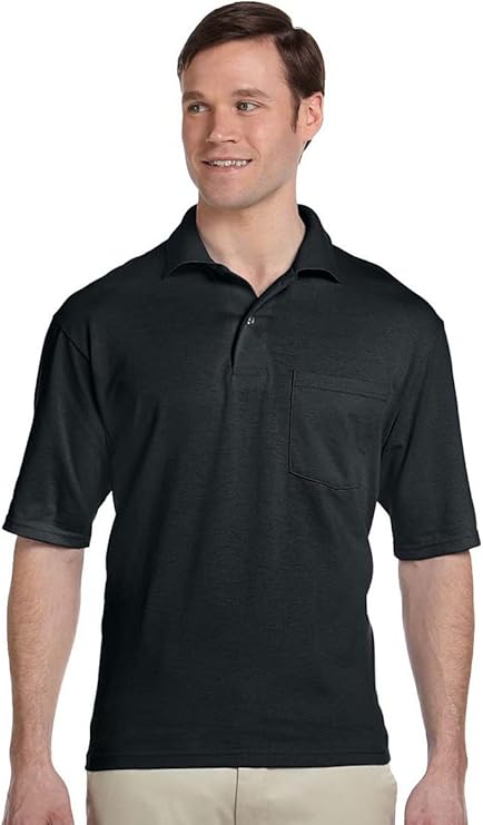 Jerzees Men's SpotShield Jersey Pocket Polo, Black, Large
