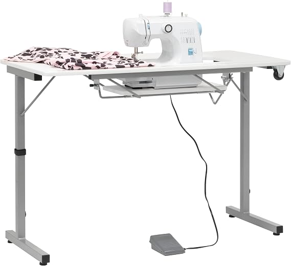 Sew Ready Portable Foldable Sewing Table, 40.5" Wide Top, Silver/White
