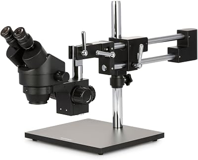 AmScope 3.5X-45X Binocular Stereo Zoom Microscope with Black Double Arm Boom Stand