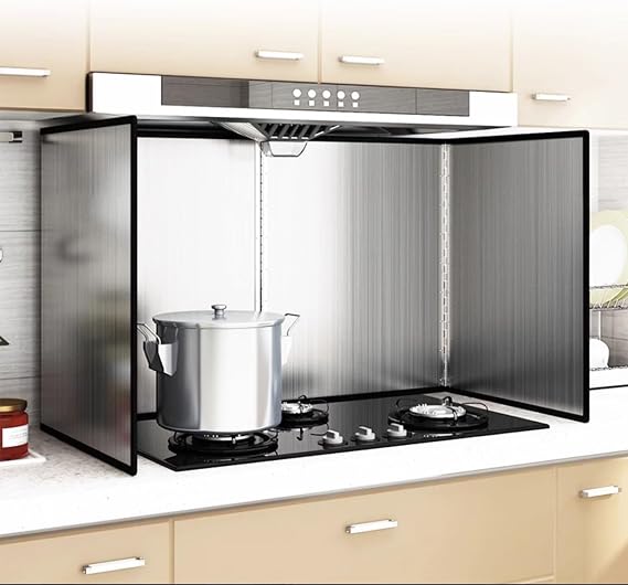 Folding Stainless Steel Splatter Guard, Stove Splatter Guard For Cooking Kitchen Anti Splatter Shield Guard,Splatter Screen For Frying Pan,Grease Shield 2 Sides (Color : Silver, Size : 4 sides 75x9