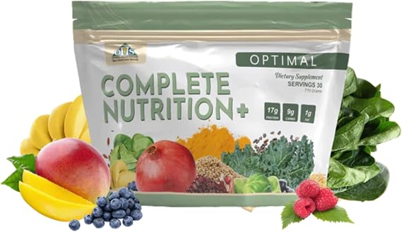Optimal Health Systems Complete Nutrition Plus Powder, 710g, 30 Servings | Fruits and vegetables, naturally occurring plant enzymes, antioxidants, plant protein, carbs, essential fats, 30 servings