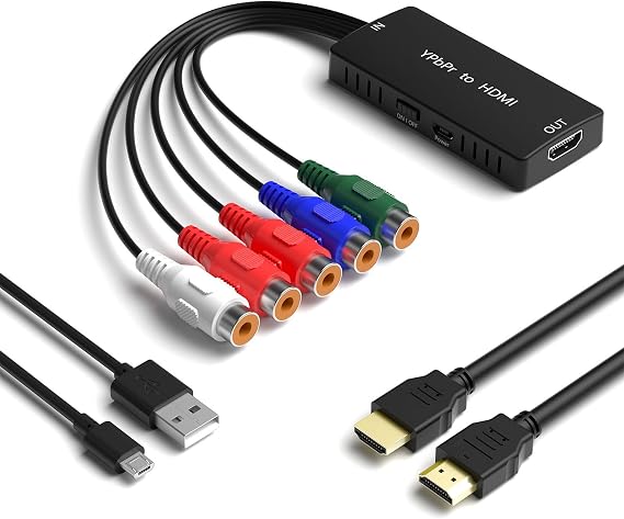 Component to HDMI Converter, YPbPr to HDMI Adapter Supports 1080P/720P Compatible DVD, Blu-ray Player, PS2, PS3, Xbox to New HD TV/Monitor or Projector