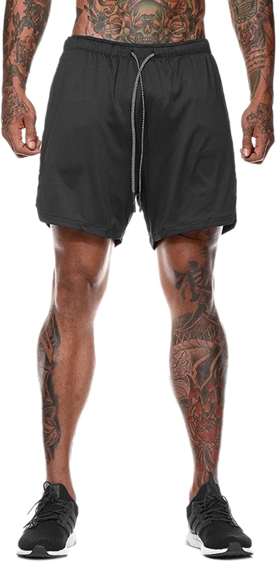 Cicilin Mens Workout Gym Shorts 2-in-1 Running Shorts Training Short with Inner Compression Quick Dry Short Zip Pocket