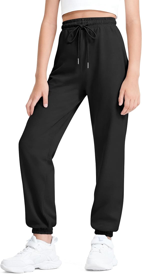 BOOPH Girls Sweatpants Kids Cotton Drawstring Joggers Teen Athletic Pants