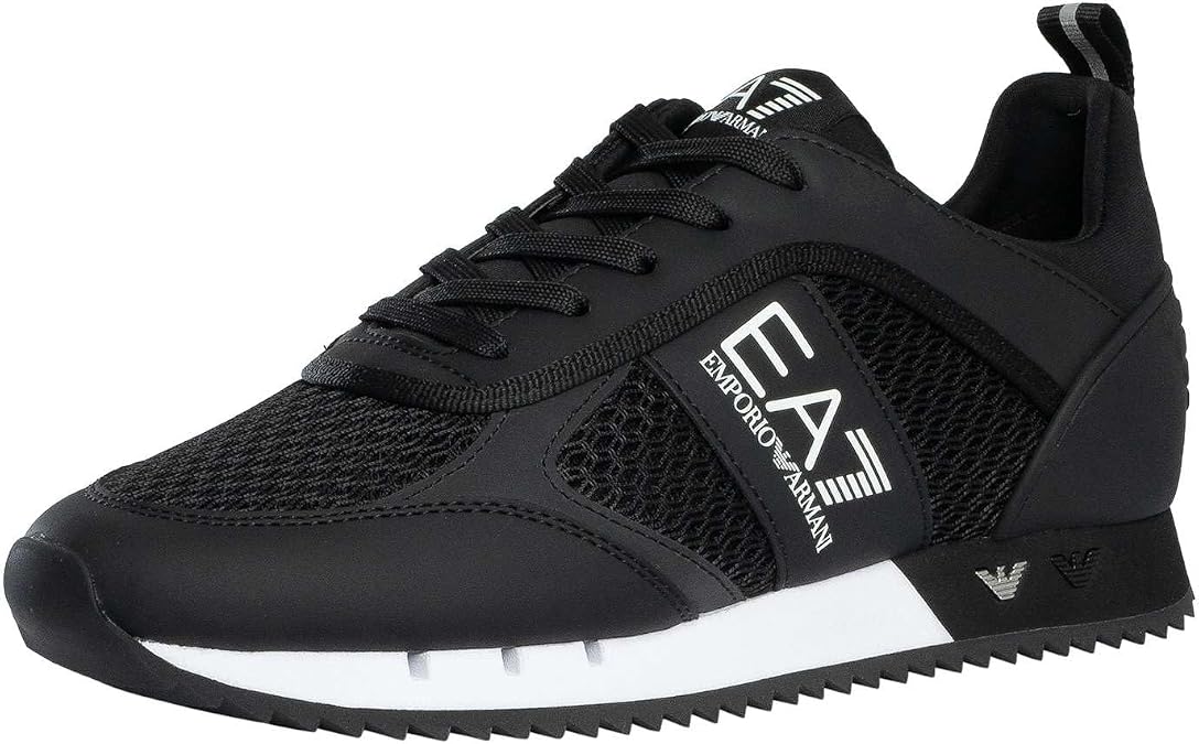 EA7 Men's Athletic Logo Mesh Trainers, Black/White, 6.5 US