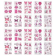 WANDIC 20 Sheets October Breast Cancer Awareness Tattoo Stickers, Waterproof Pink Ribbon Temporary Tattoo Decals WomenTemporary Tattoos for Decoration Party Fundraising Anniversary
