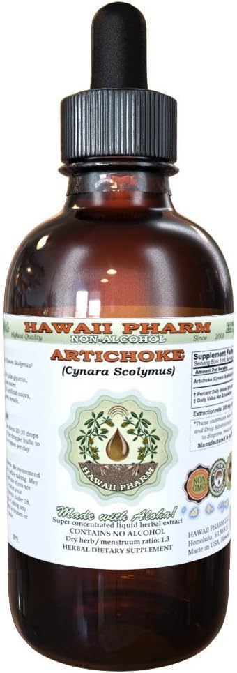 Hawaii Pharm Artichoke Alcohol-Free Liquid Extract, Artichoke (Cynara scolymus) Dried Leaf Glycerite Natural Herbal Supplement 2 oz