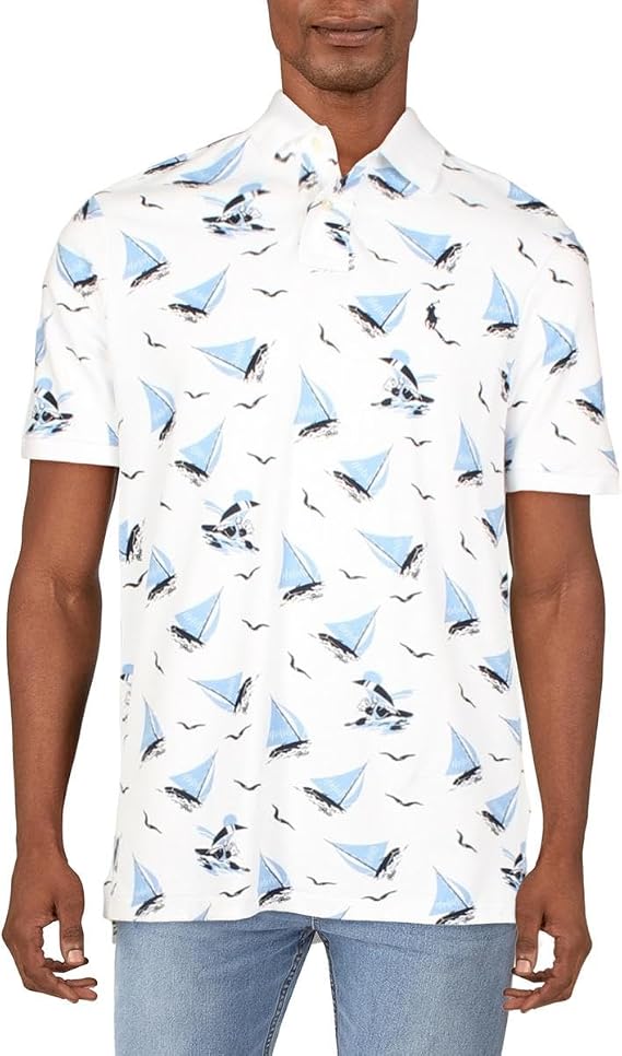 Men's Active and Graphic Polo Shirt Medium White Multi