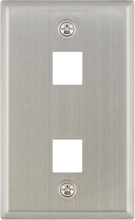 Legrand - OnQ Single Gang Keystone Phone Wall Plate or Cable Wall Plate, 2 Port Keystone Wallplate, High-Impact Flame Retardant Plastic, Stainless Steel, 1 Count, WP3402SS