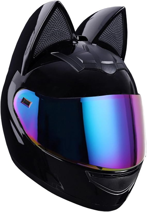 Motorbike Cat's Ears Helmet Full Face Helmets with Visors Motorcross Helmets ECE Approved for Adult Men Women Four Season K,M54-56CM