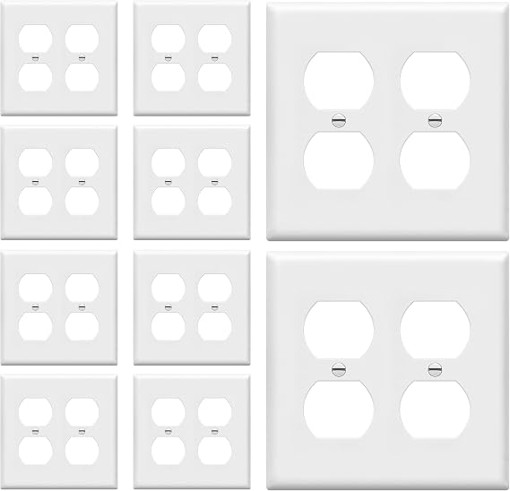 Enerlites 8822-W 2-Gang Duplex Outlet Wall Plate, Standard Size, Unbreakable Polycarbonate, White - 10 Pack | Standard Size 4.50" x 4.57", unbreakable polycarbonate, UL Listed, glossy finish, easy to install, wide compatibility