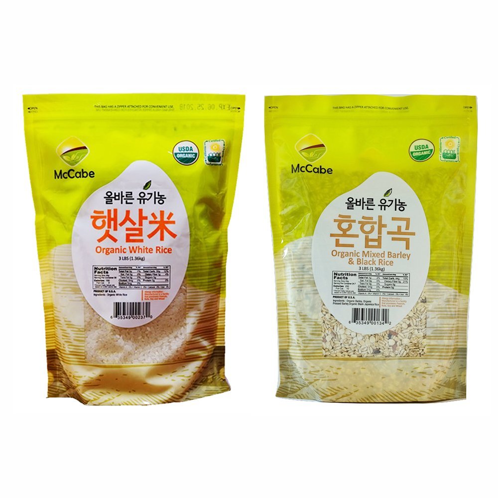 McCabe Organic Grain, 3-Pound 2-Pack White Rice and Mixed Barley & Black Rice | USDA and CCOF Certified | Product of USA