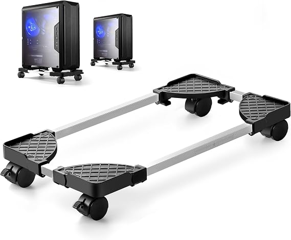 PC Stand for PC Tower Computer CPU Desktop Stand with 4 Lockable Castors Universal Adjustable (Black)