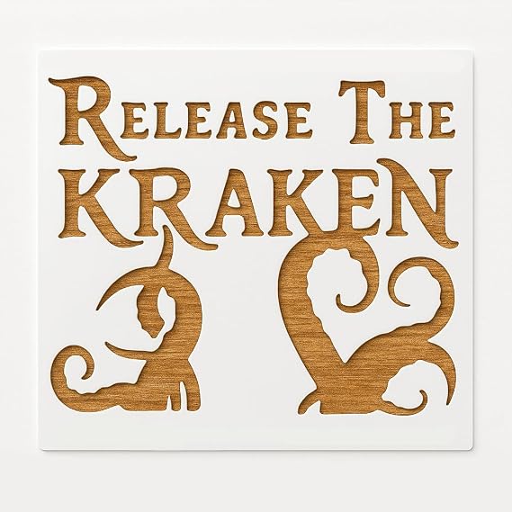Release The Kraken Stencil, 8 x 11 Inch Reusable Template for DIY Crafts Wall Art Wood Signs Nautical and Pirate Decor