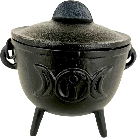 Cast Iron Cauldron with Lid, 4" (Moon Goddess)
