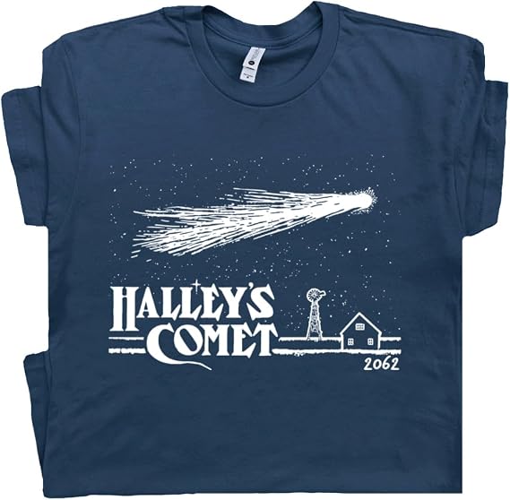 Halley's Comet T Shirt for Men Women Vintage Cosmic Space Theme Graphic Tee | Shirts For Men, T-Shirt For Women, For Boys, Crazy Cute Novelty T-Shirts, Screenprinted Asteroids Solar System Tshirt
