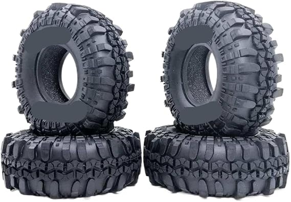 4Pcs 1.9 Inch 110mm Rock Crawler Tires with Solid Beadlock Wheel Rims Compatible With 1/10 Scale, D110, TF2 RC Rock Crawler Cars