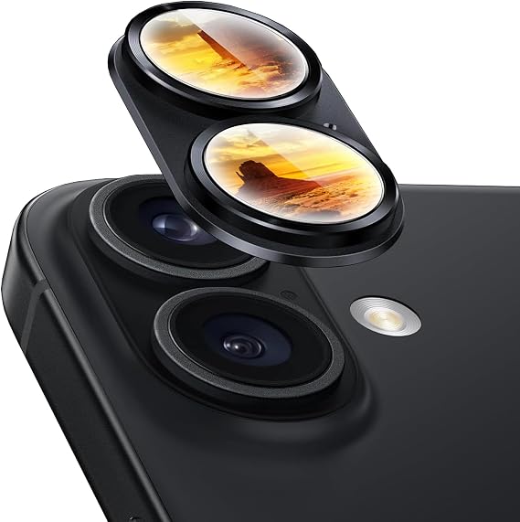 for iPhone 16/iPhone16 Plus Camera Lens Protector, Tempered Glass Cover Screen Camera Lens Protector,Metal Ring Scratch Resist, Case Friendly (Black Titanium, 2Pack)