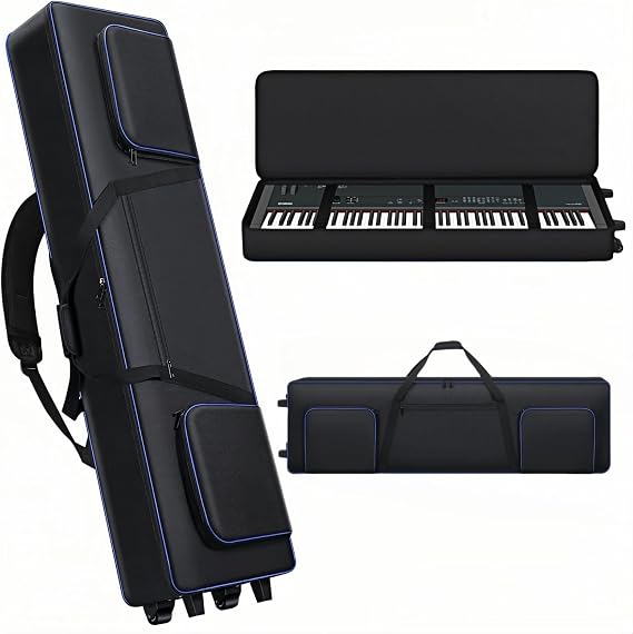 88 Key Keyboard Case Soft Gig Bag with Wheels (53"x14.5"x7") | 3 Ways to Carry Padded Piano Bag | 3 Pockets Rolling Travel Bag Compatible with Roland/Yamaha/Casio/Alesis