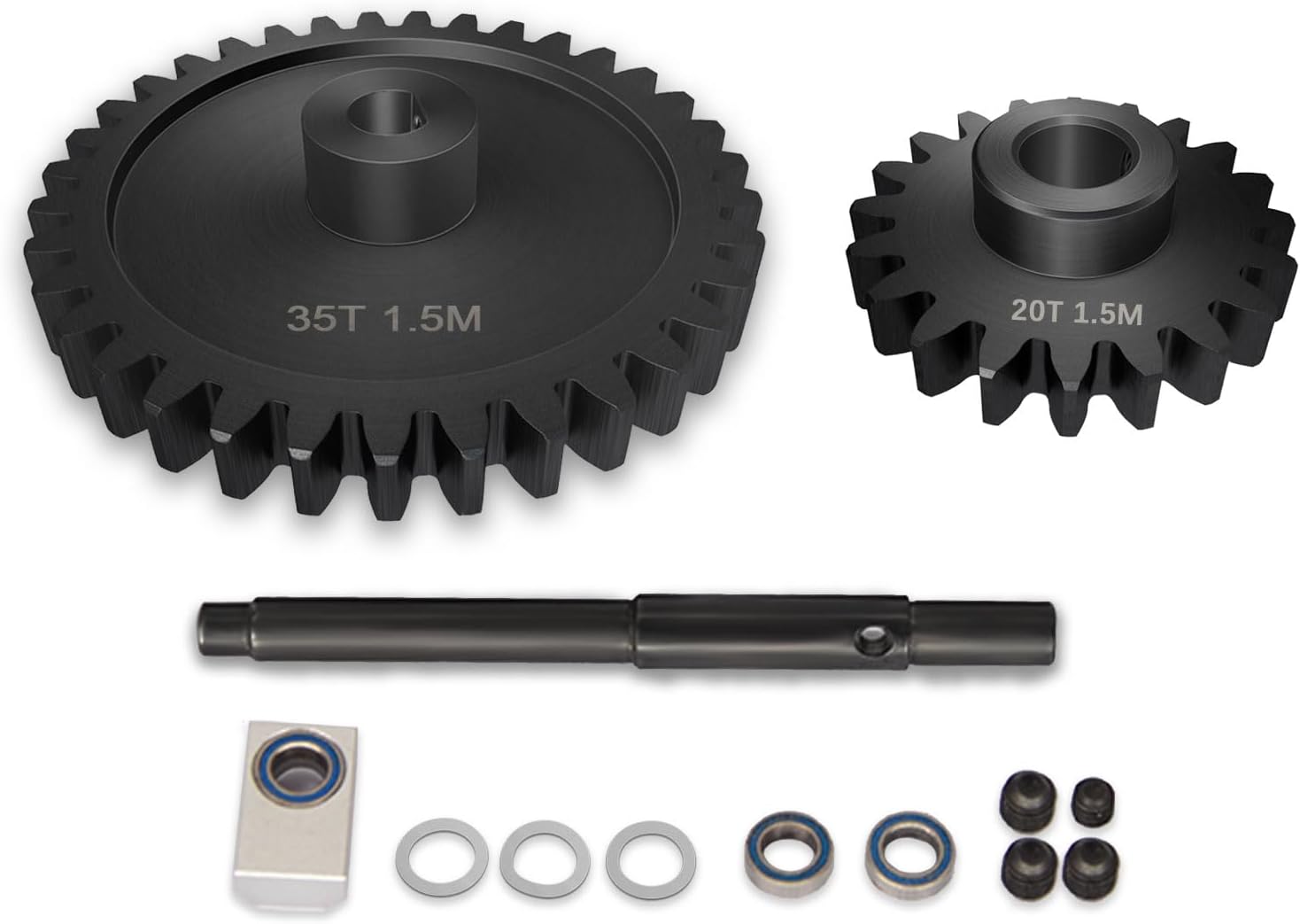 Main Gear 35T M1.5 Shaft with Bearing 45# Steel D-Shaped Hole Spur Gear with 20T Pinon Gear for TRAXXAS-1/5 X-MAXX 6S/8S Monster Truck and 1/6 4WD XRT 8S-78086-4, 1.5 Mod Large Transmission Part