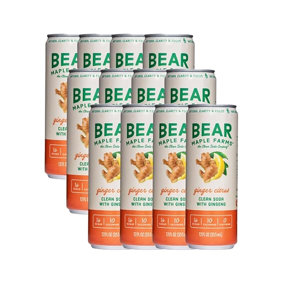 Bear Maple Farms Ginger Healthy Soda | Hydroponically Brewed, 12 PK