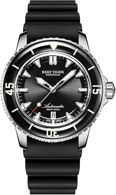REEF TIGER Mens Mechanical Dive Watches Steel Rubber Strap Watches Luminous Watch RGA3035