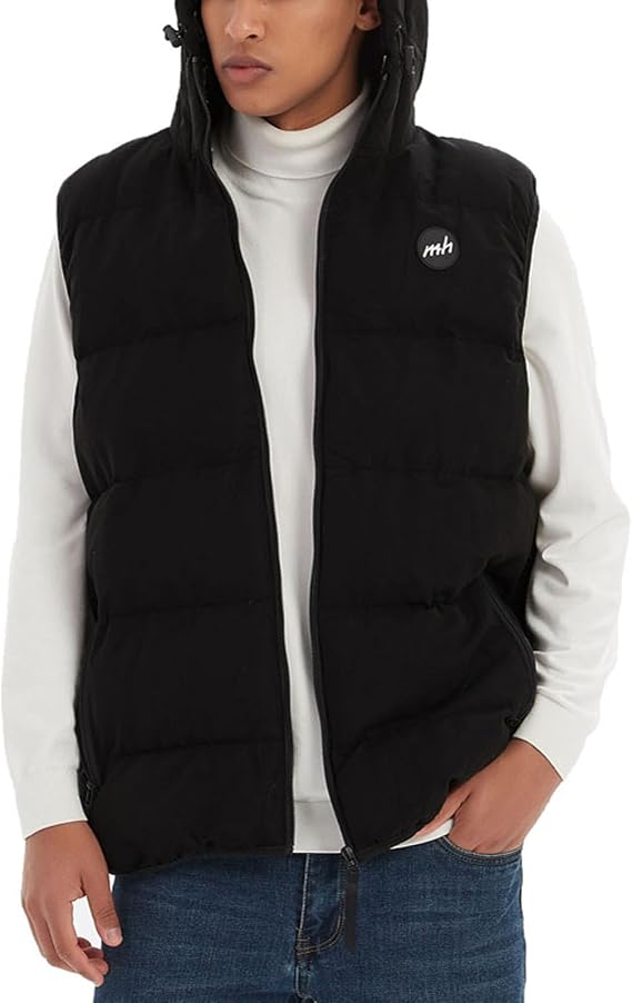 Mywu Mens Puffer Vest with Hood Winter Outdoor Quilted Sleeveless Jacket