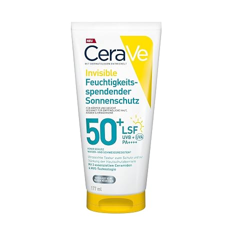 CeraVe Invisible Sonnenschutz LSF 50+ für Gesicht & Körper 177 ml Feuchtigkeitsspendender UV-Schutz mit 3 Essenziellen Ceramiden für empfindliche und zu Sonnenallergie neigende Haut