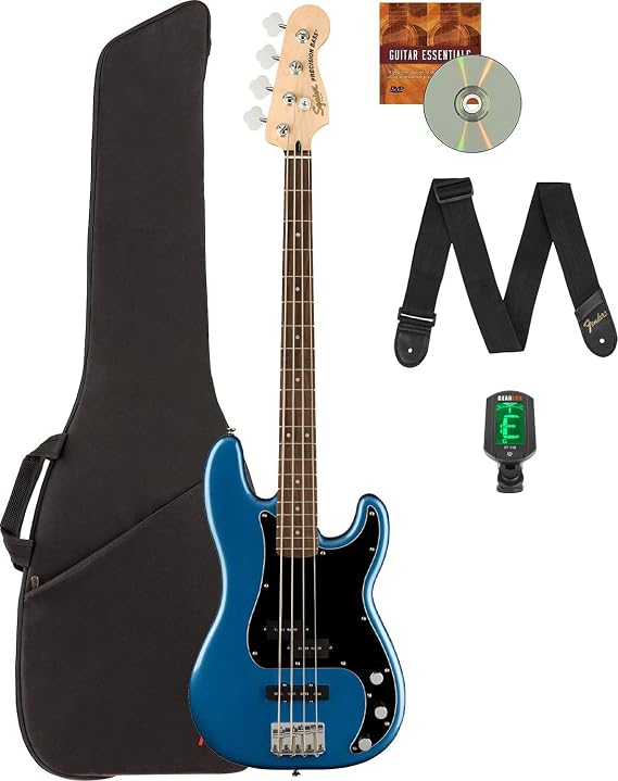 Fender Squier Affinity Precision Bass PJ - Lake Placid Blue Bundle with Gig Bag, Tuner, Strap, and Austin Bazaar Instructional DVD