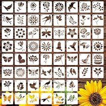 60 Pack Flower Stencils for Painting on Wood,Reusable Butterfly Stencils Bird Plastic Bee Wall Stencil DIY Craft Paint Template Set (3x3inch)