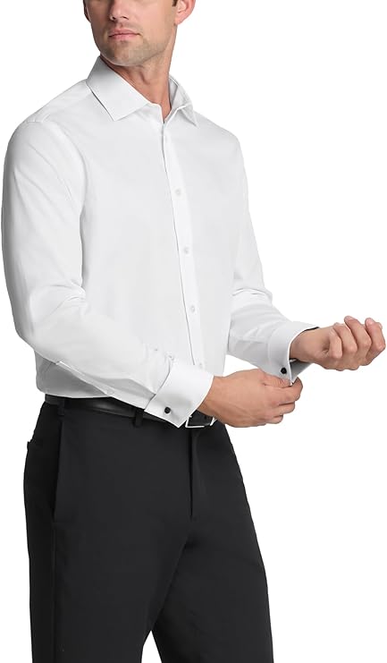 Calvin Klein Men's Regular Fit Herringbone French Cuff Non Iron Dress Shirt