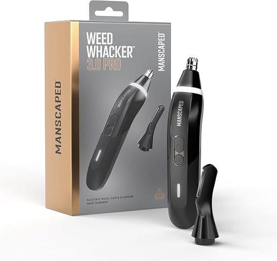 MANSCAPED Weed Whacker 3.0 PRO - Men's Electric Nose, Ear & Eyebrow Hair Trimmer SkinSafe Dual-Head System, LED Spotlight, Waterproof, Rechargeable, Travel Lock, Eyebrow Comb Attachment