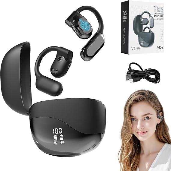 Ai Language Translation Earbuds, Bluetooth Translation Earbuds 144 Languages, Open Ear AI Translation Earbuds Translation Pods, Translator Earbuds for Travel Business Learning(Black)