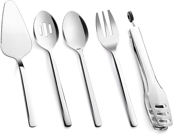 KINGSTONE 5 piece Large Hostess Serving Utensils Set,18/10 Stainless Steel