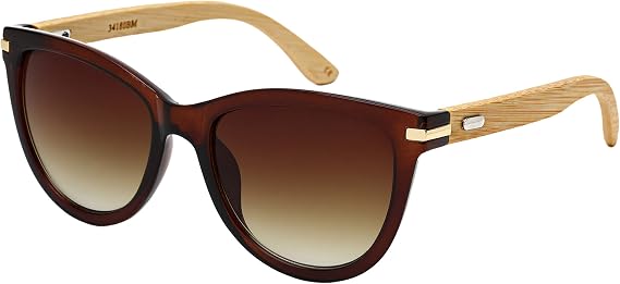 EDGEIWEAR Retro Vintage Cat Eye Sunglasses for Women with Natural Bamboo Temples M34180BM-AP-3(CLBRN.ap2)