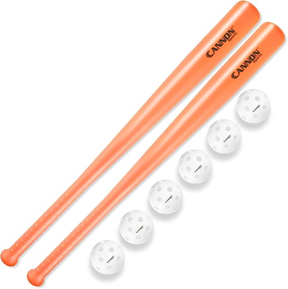 Cannon Sports Plastic Baseball Bat and Ball Set - 2 Plastic Bats (29.5-Inches) and 6 Plastic Baseballs (9-Inches)