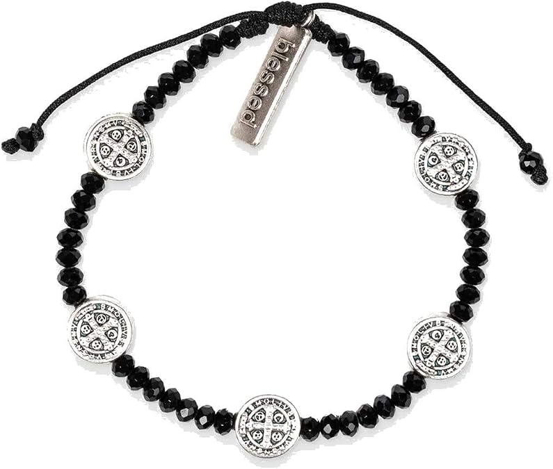 My Saint My Hero Benedictine Blessing Bracelets Handwoven Spiritual Protection with Medals Hand-Cast In Italy at Sacred Site