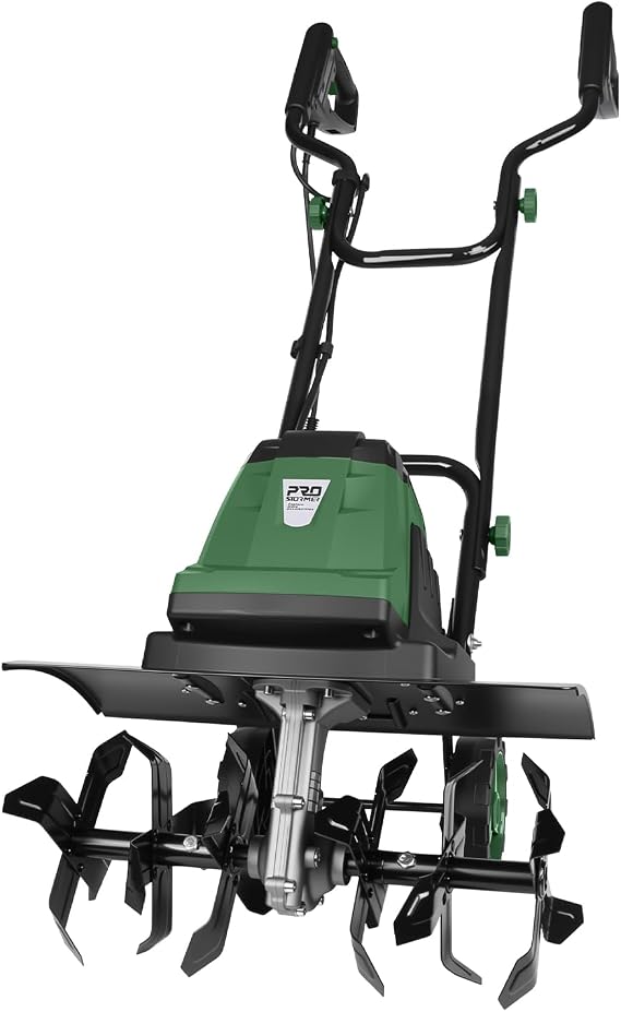 18-INCH Electric Tiller, 15 Amp Cord Cultivator | with 6 Steel Tines, Foldable Handle & Adjustable Wheels for Soil Digging