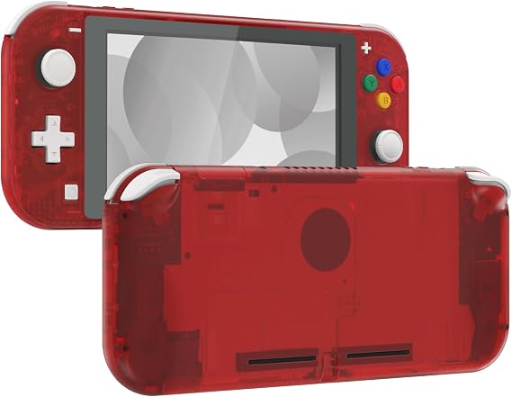 eXtremeRate Clear Red DIY Replacement Shell for Nintendo Switch Lite, NSL Handheld Controller Housing with Screen Protector, Custom Case Cover for Nintendo Switch Lite