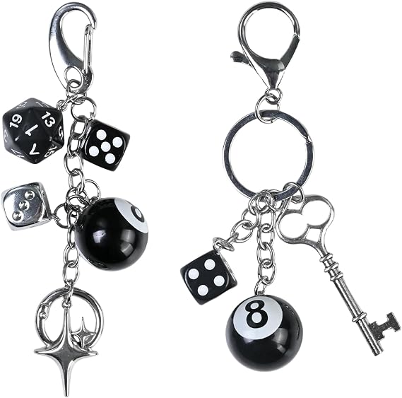 2 Pcs 8 Ball Dice Keychain, Y2K Style Keyring Accessory for Women and Men, Cute and Stylish Bag Accessories for Backpack, Purse and Keys, Personalized Decorative Key Holder