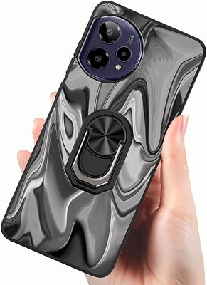 Soft TPU Case For Cricket iCon Pro 2026 With Sturdy 360 Ring Grip Finger Holder Built-in Kickstand Compatible For Cricket Icon PRO Cover | Magnetic Car Mount | Black Grey Wavy Painted For Men
