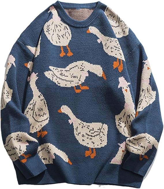 Niiyyjj Japanese Knitted Sweater Men Cartoon Print Pullover Jumper Casual Oversize Streetwear Unisex