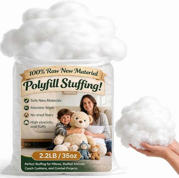 2.2lb Polyfill Stuffing High-Density Fluffy PP Cotton Fiberfill for Pillows | Soft Pillow Stuffing for Stuffed Animals, Couch Cushions, Crochet Creations, DIY Crafts & Cloud Home Decor