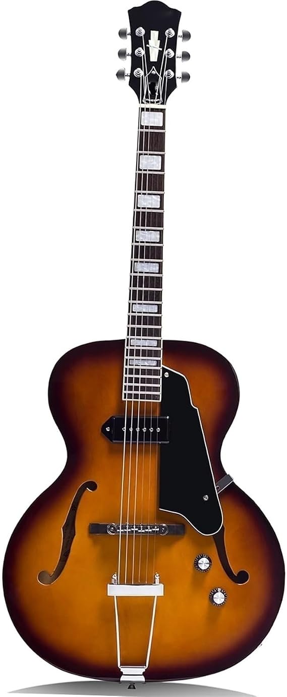 Electric Guitar Starter Beginner Pack Jazz Electric Guitar Hollow Body Chrome Hardware With P90 Pickup Vintage Sunburst(Brown)