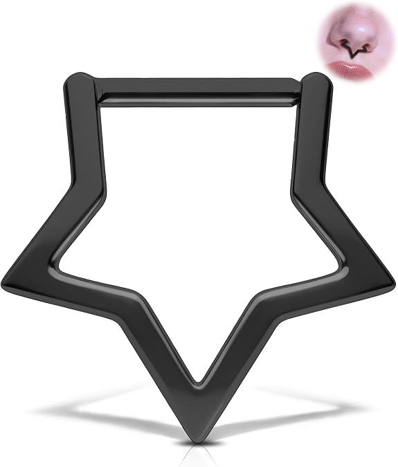 Melighting Titanium Star Septum Ring 16G, 8mm Solid Titanium G23 Daith Piercing Jewelry, Clicker Conch Helix Earring for Women