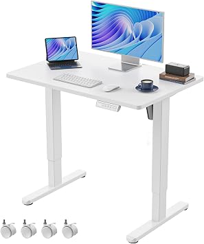 HUANUO Electric Small Standing Desk, 35" x 24" Whole Piece Desktop, Adjustable Height Computer Desk, 4 Height Memory Settings, Sit Stand Up Desk for Home Office, White